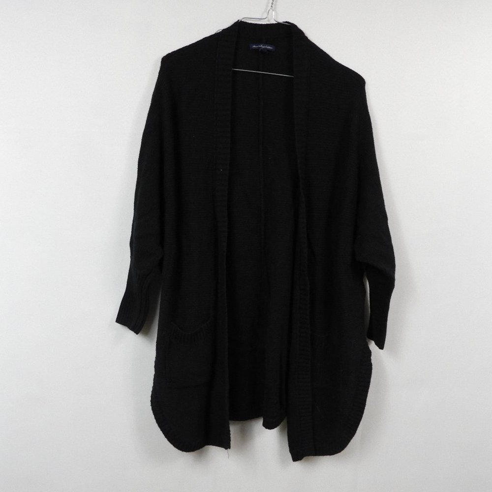 H177 American Eagle Black Open Front Cardigan with Pockets